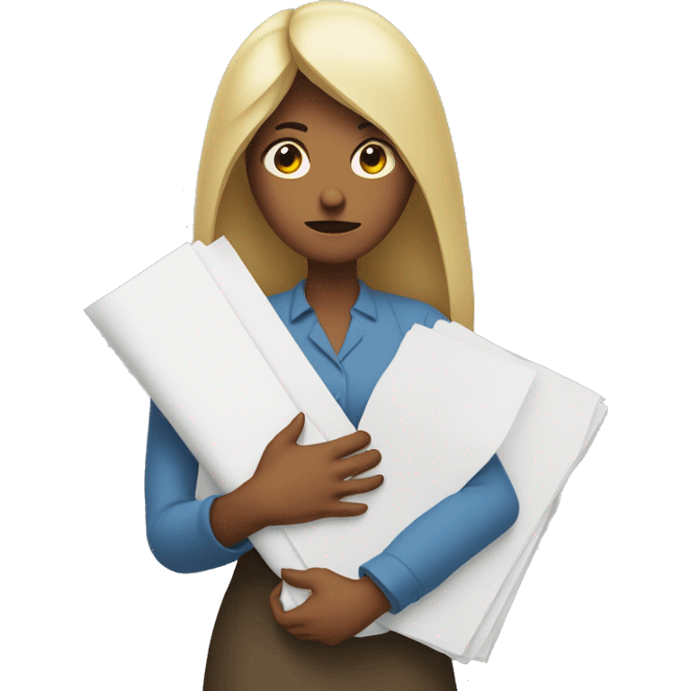 an woman not happy holding onto a stack of paper  emoji