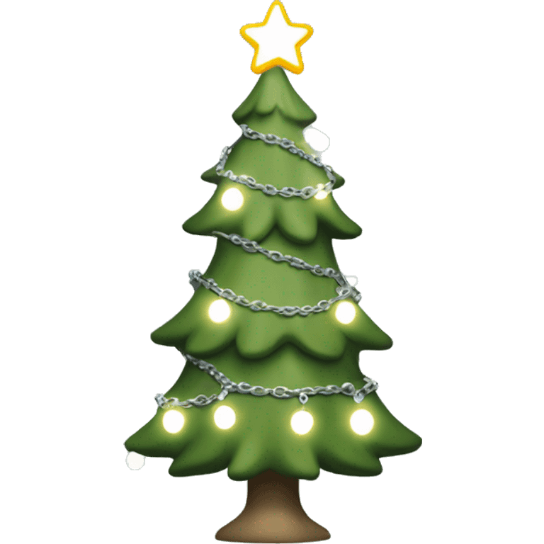 Sage green christmas tree with chain lights and white decorations emoji