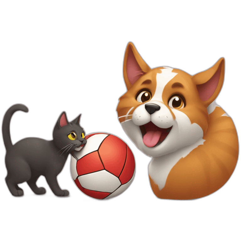 the cat is playing ball with the dog emoji