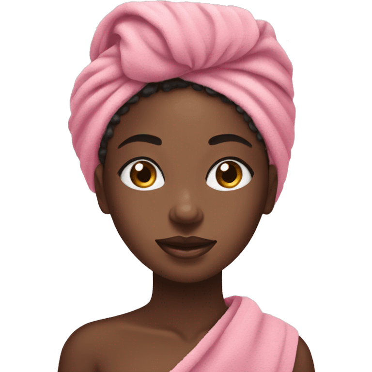 Black girl doing skincare routine with a pink towel on her hair and cucumber on her eyes  emoji