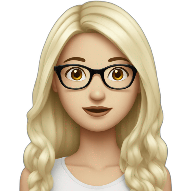 Lovely girl with white skin and glasses and black long hair and black eyes emoji