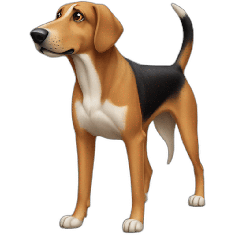 coonhound and German shepherd mix dog with ears down walking emoji