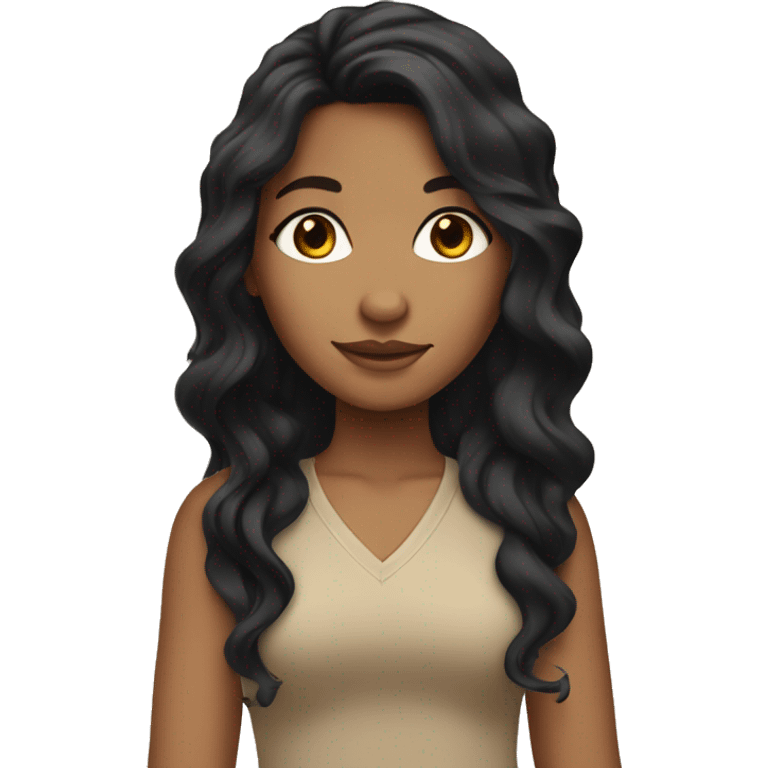 Girl with long black wavy hair and tan skin color emoji