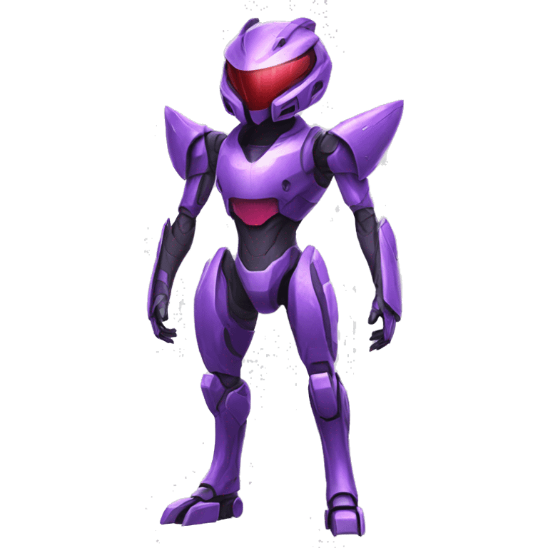 a purple Genesect-Raptor-Fakémon—hybrid with a futuristic visor-helmet full body emoji