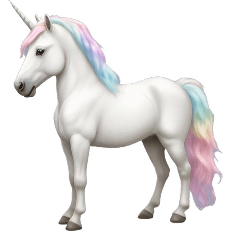 Fullbody realistic four-legged White unicorn with pastel color mane  emoji