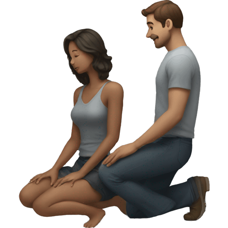 woman sitting on knees looking at man standing emoji