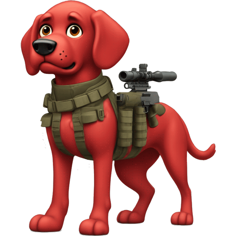 Clifford the giant bright red dog pbs humanoid as a military sniper call of duty character standing alone on two feet in war emoji