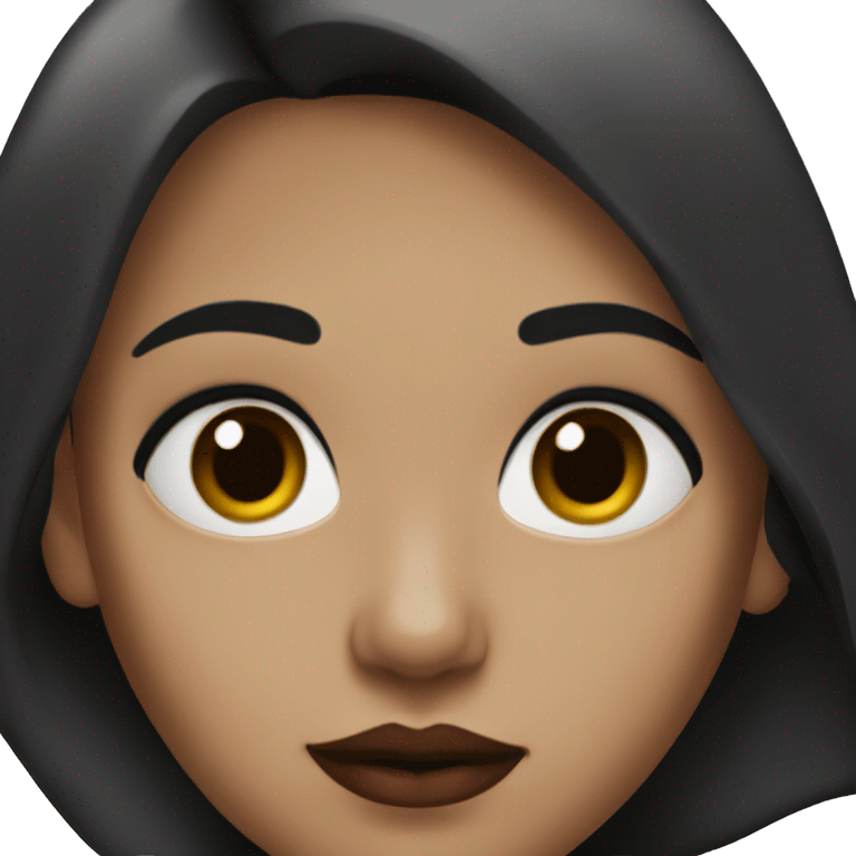 a girl with black hair, straight black eyes and red lipstick emoji