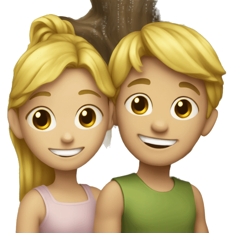 smiling girl and boy by the tree emoji