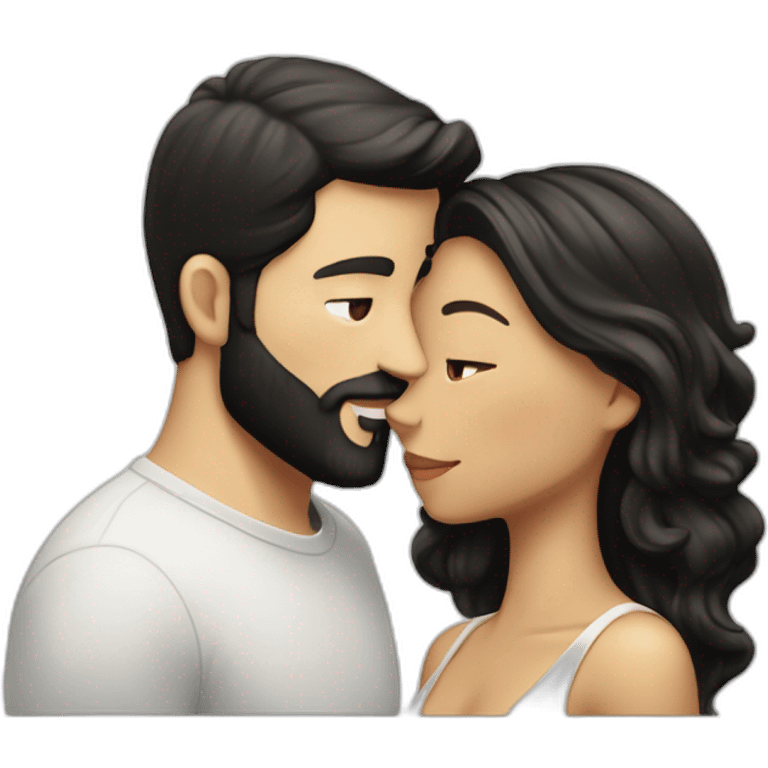 White-man-with-a-smooth-black-hair-cut-fade-and-a-black-beard-kissing-a-white-woman-with-long-brown-waved-hair emoji