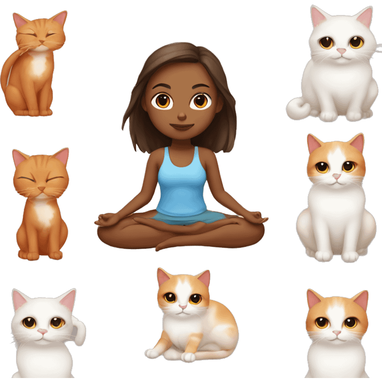 Yoga girl with one red cat and one cat birman emoji