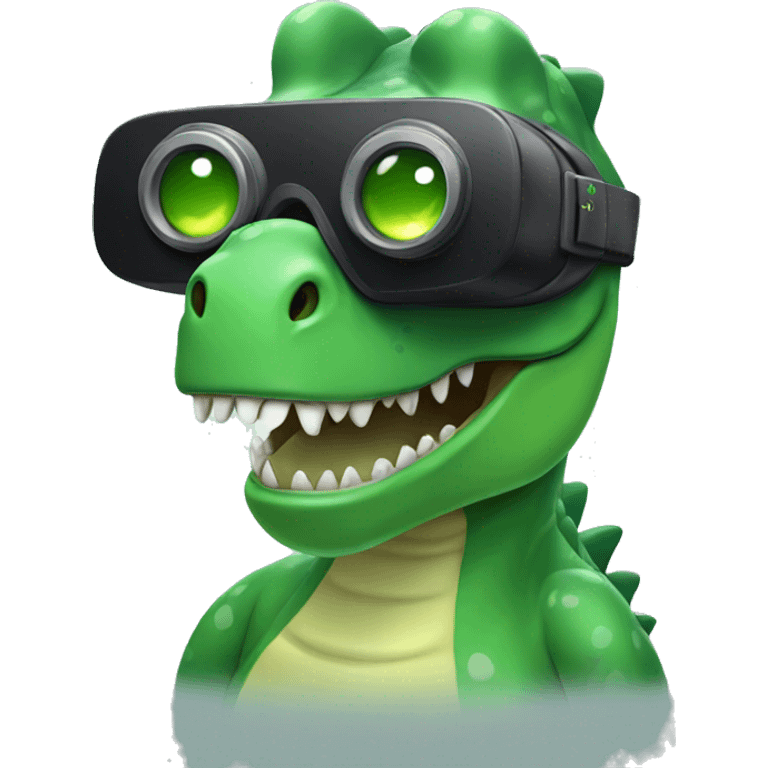 party green dino wearing vr headset emoji