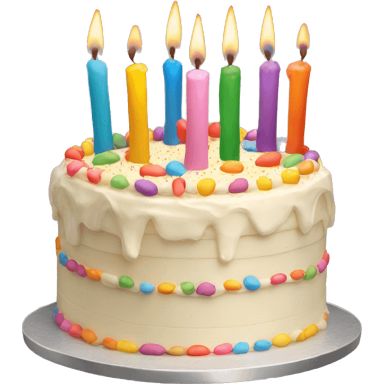 Vanilla Birthday cake with colorful candles  emoji