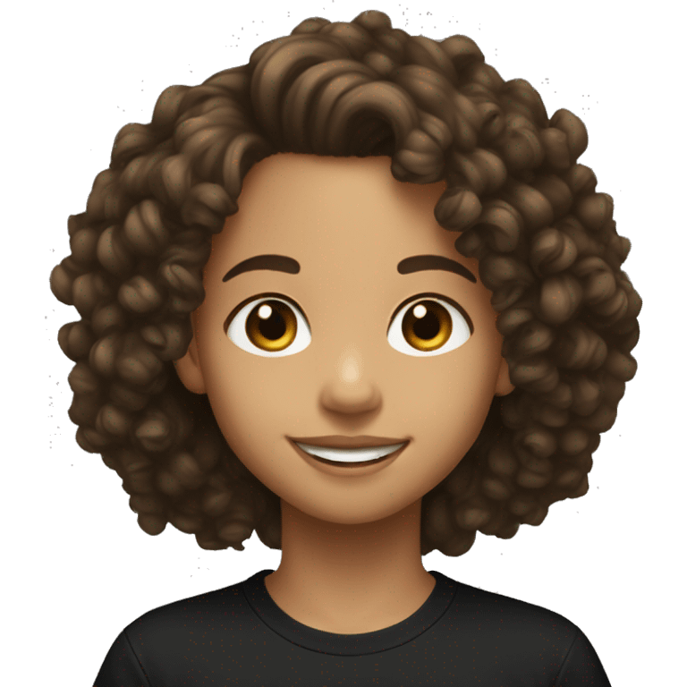 Lightskin pre teen smiling with low curly hair and black T-shirt on emoji