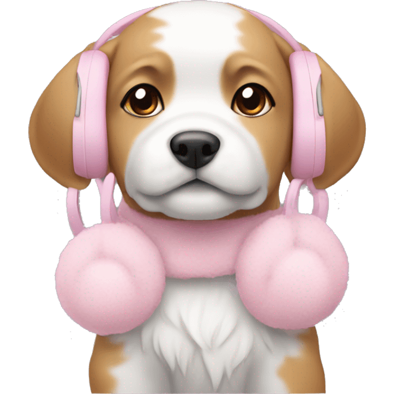 dog with white baby pink earmuffs emoji