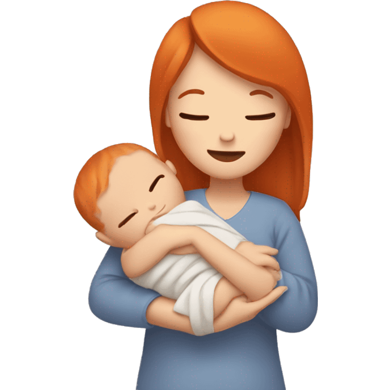 Newborn with brown hair being held by orange hair mom emoji