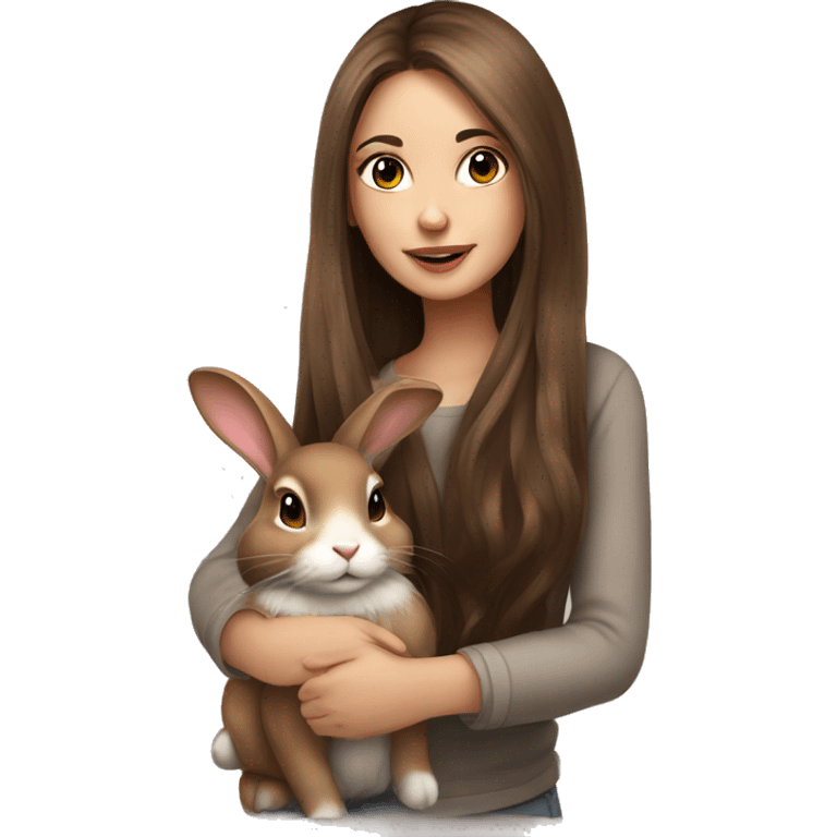 Very beautiful girl with very long brown hair designer artist with a cute rabbit emoji