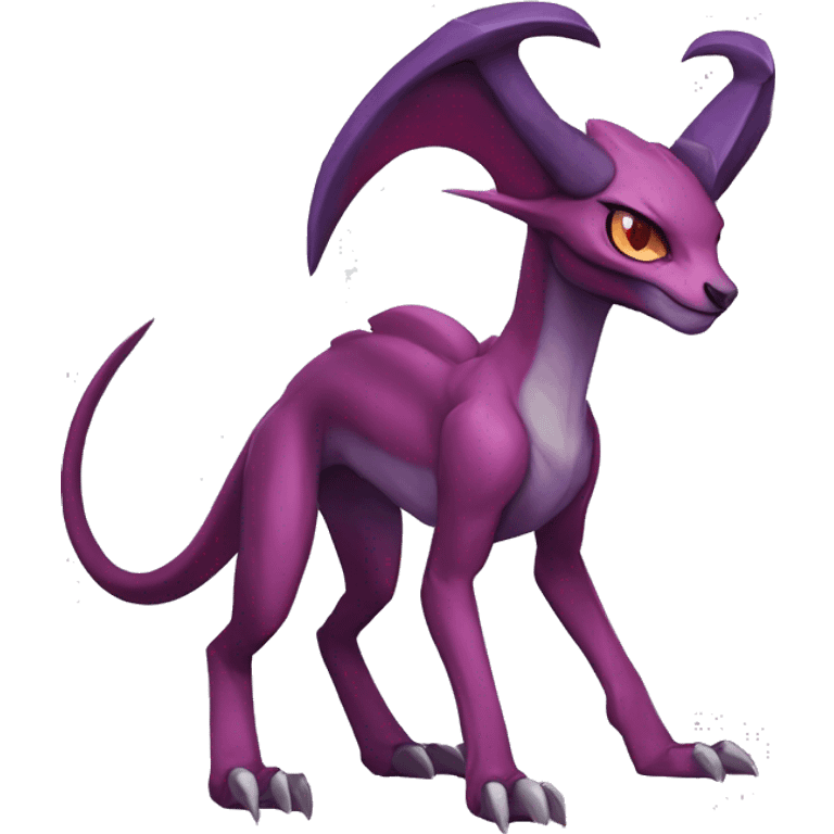 Mauve-maroon-red-violet-colored edgy anthro-genesect-raptor-scalie-sona-Fakémon-hybrid with a mane on head and back and horns full body emoji