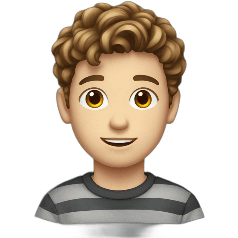 teenager boy brown wavy average hair growth hair and dark gray striped sweater emoji