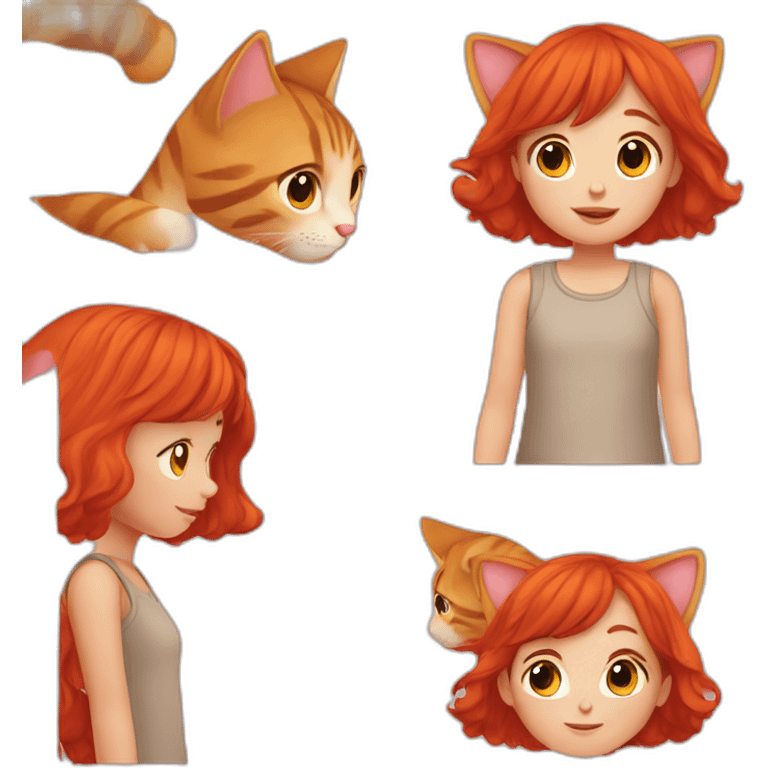 cute little girl with red hair and cat at his head emoji