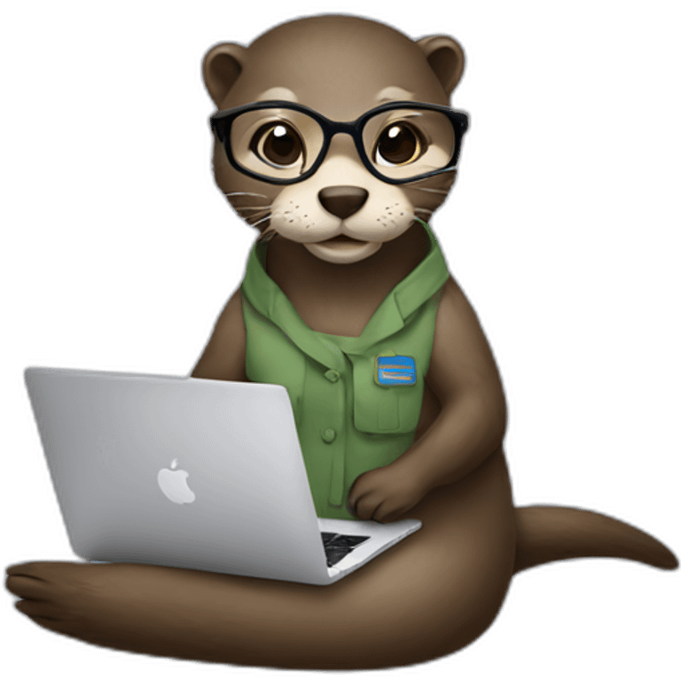 female vet otter with glasses use a macbook while seated against a pillow emoji