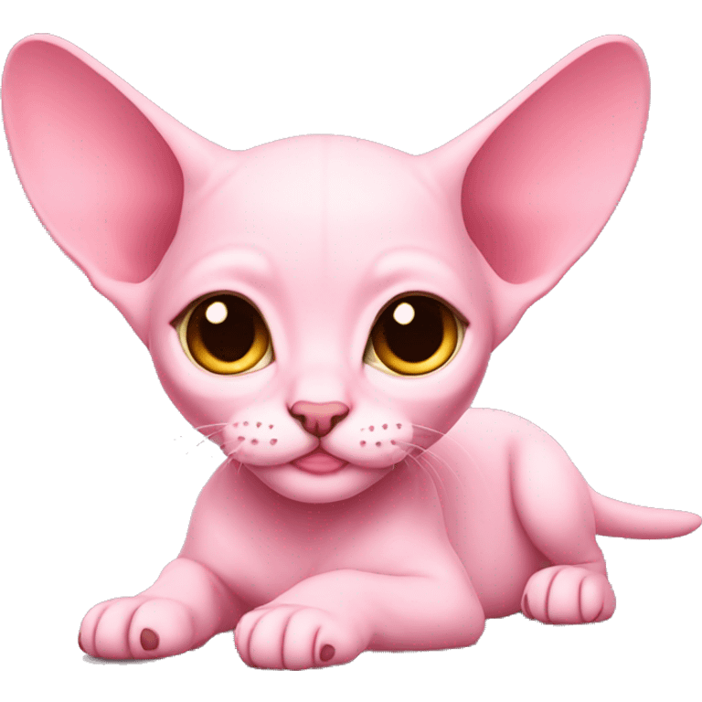 Pink sphinx kitten laying emoji