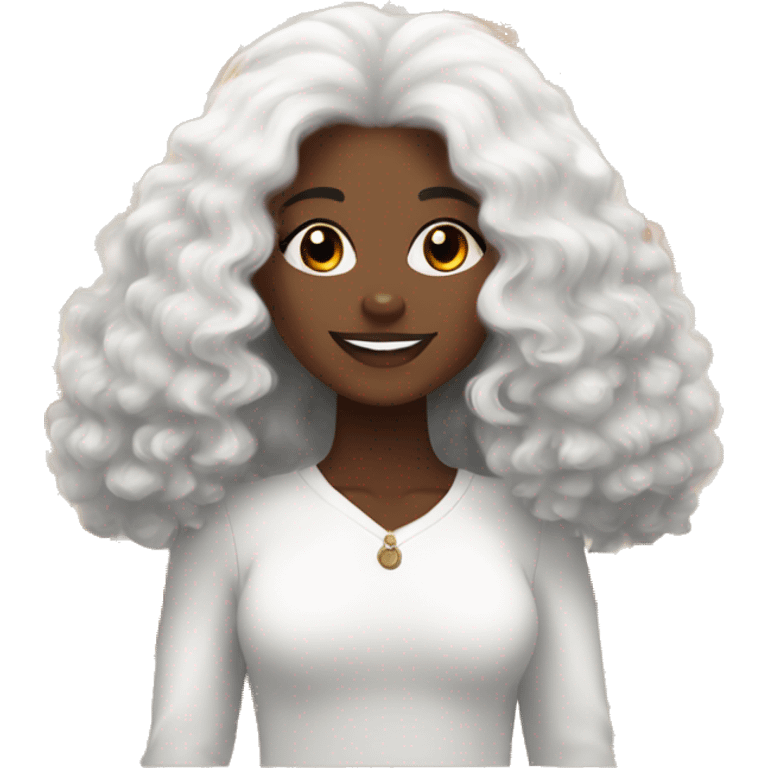 Long haired Black woman with a white maltipoo wishing a happy Thanksgiving  emoji