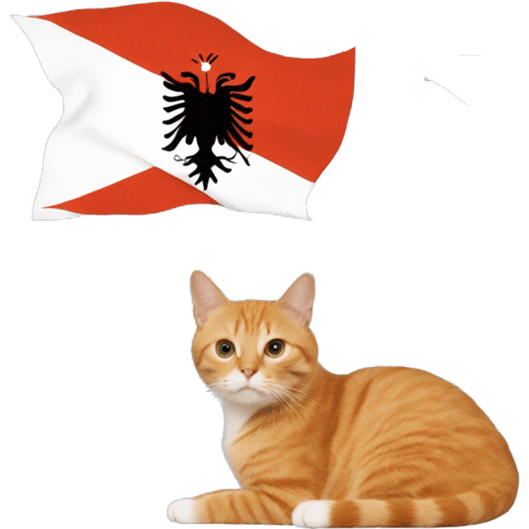 Albanian flag and orange cat with in the blue heart emoji