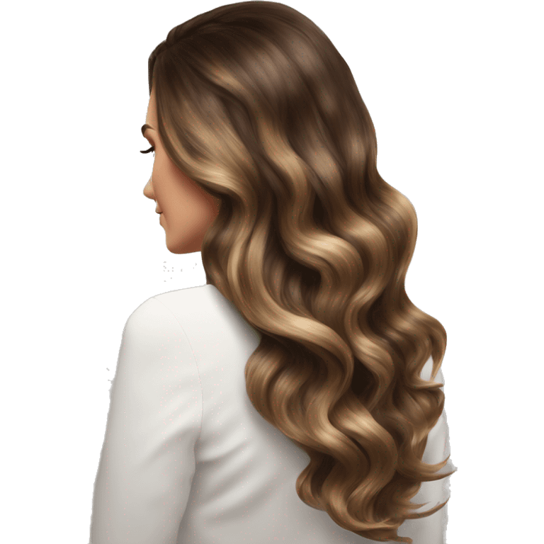 White girl with long voluminous brown  with boa k highlights balayage emoji