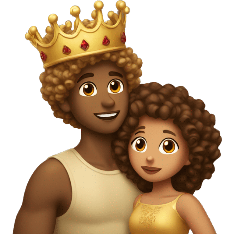 Curly latina with crown kissing brown skin boy with crown  emoji