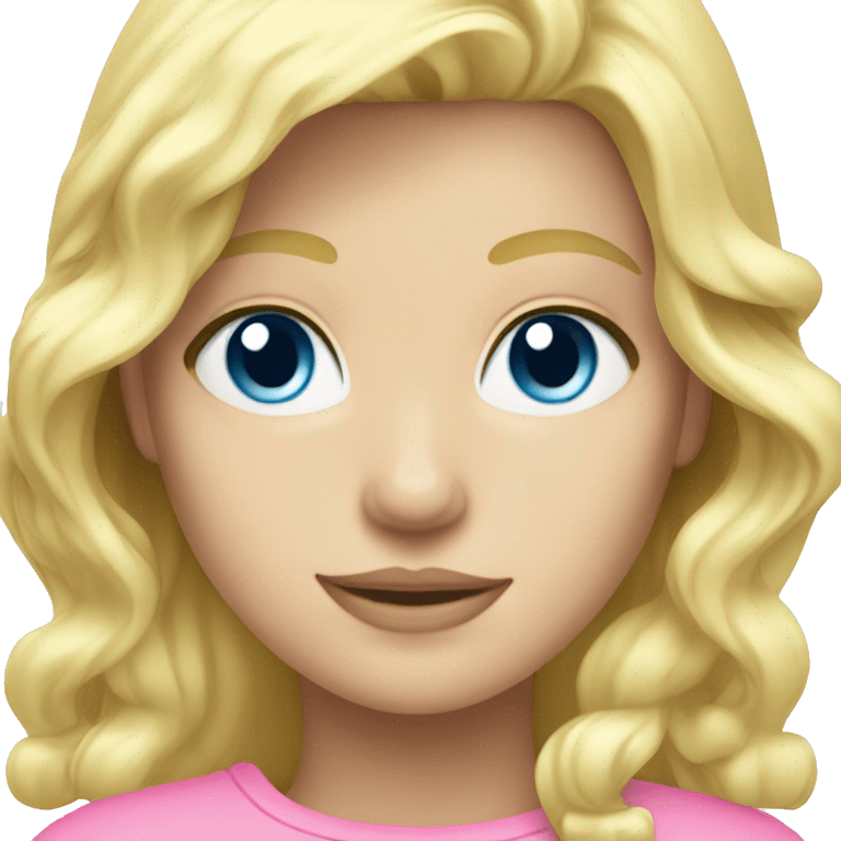 blonde hair with light blue eyes and pink emoji