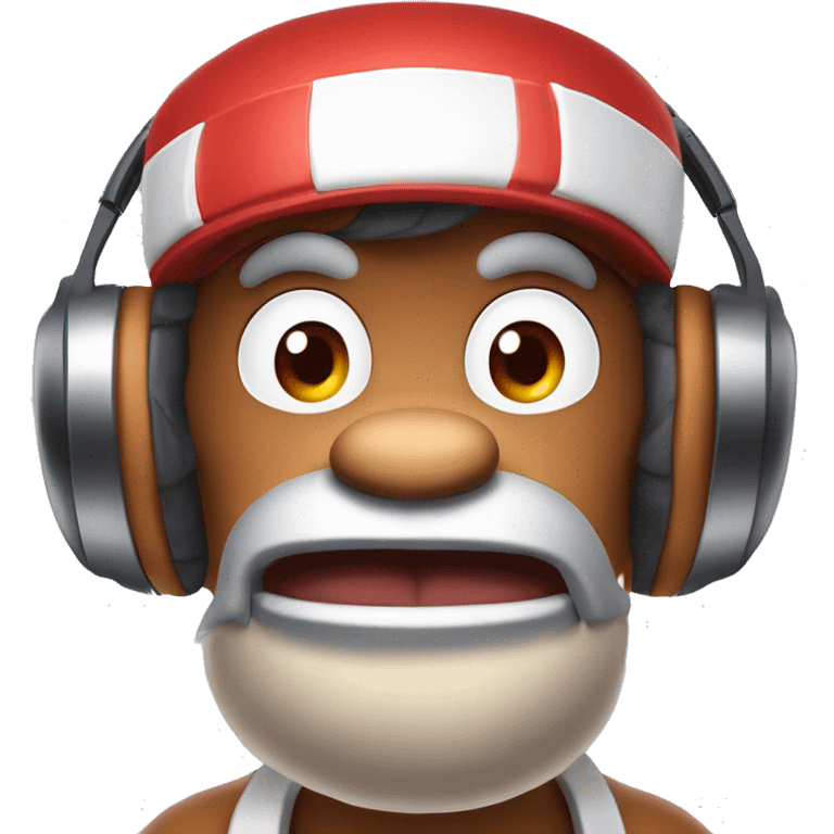 Donkeykong les yeux rouges fatigué avec un casque AirPods Max sur la tête emoji