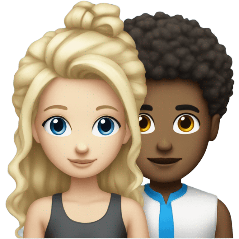 blonde hair blue eyed girl and mixed boy with afro emoji