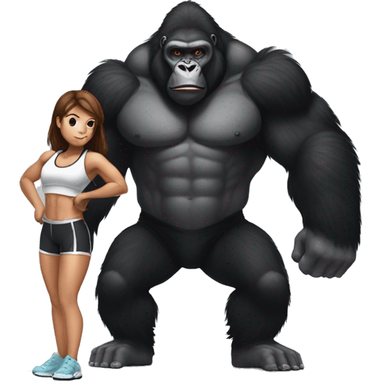 Big buff Gorilla helping a Girl doing squats emoji