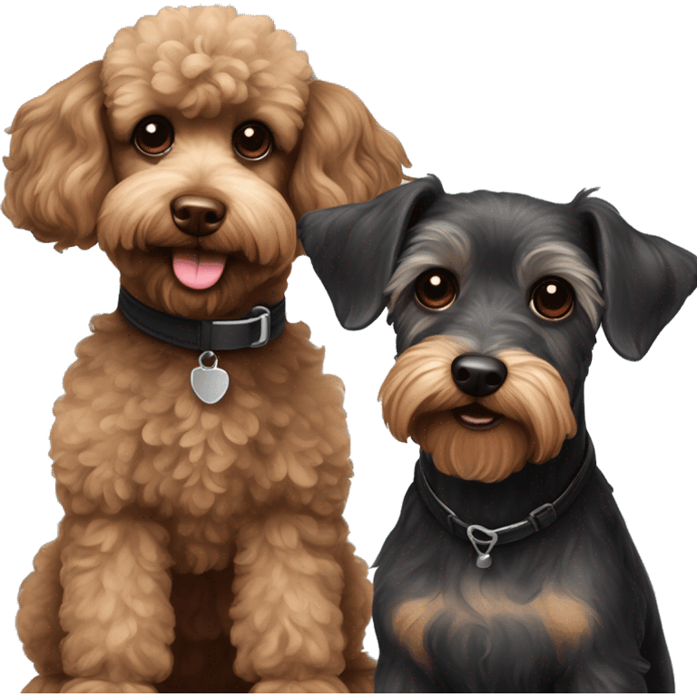 Brown toy poodle and black mini schnauzer looking happy  emoji