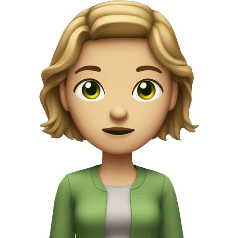 girl with light brown hair and green eyes crossing arms and looking mad emoji