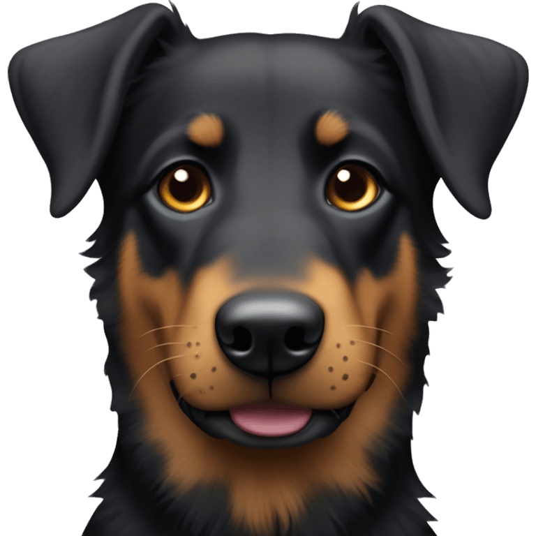 beauceron with slightly fluffy hair, dark eyes and long ears emoji