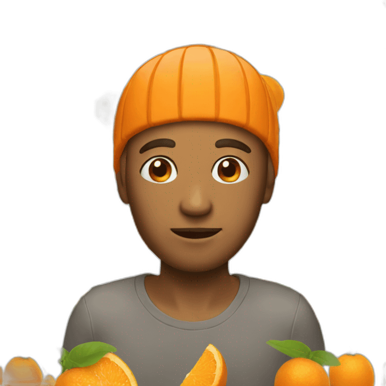 a man with orange fruit in his head emoji