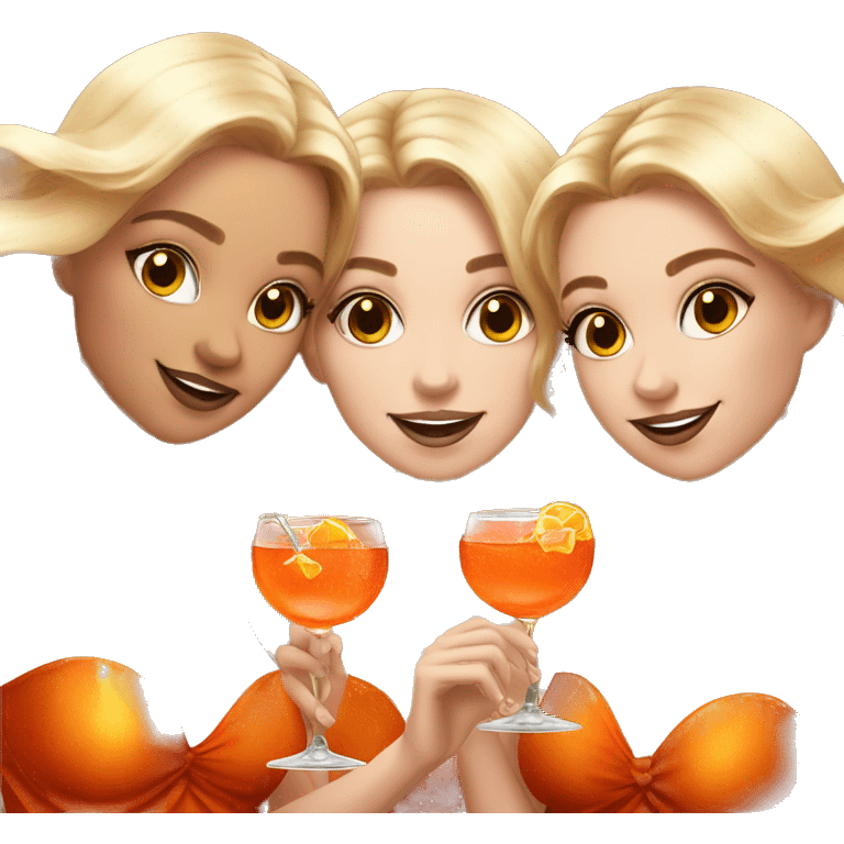 Three beautiful mermaids (light skin) drinking aperol emoji