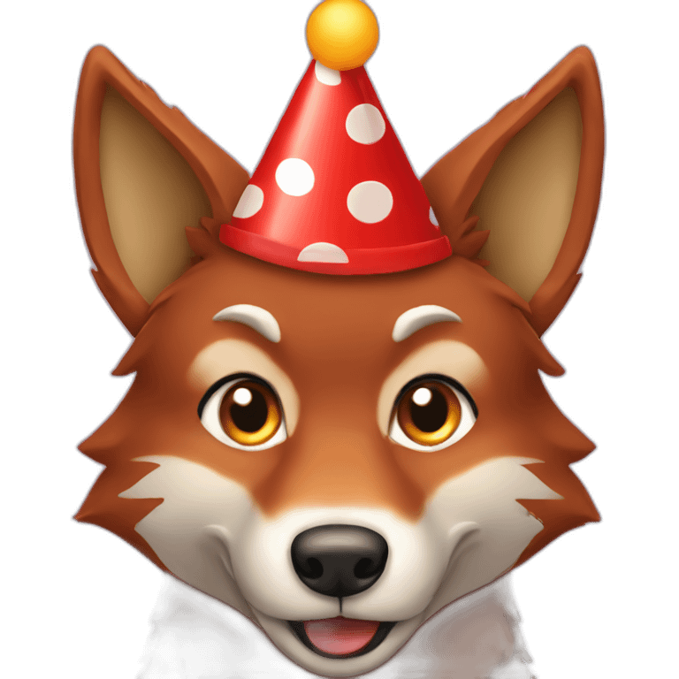 smiling red wolf birthday hat emoji