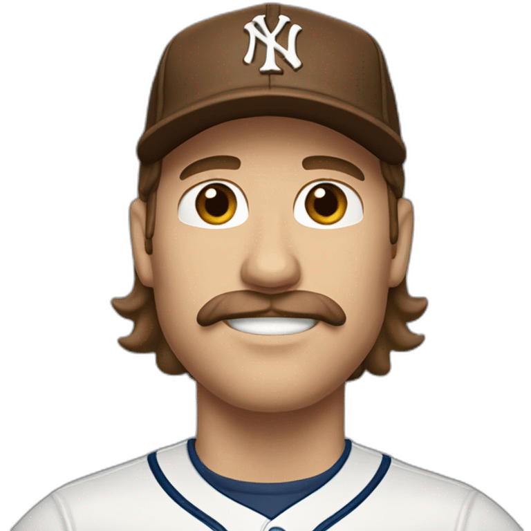 white man with brown long hair and ny baseball cap and mustache emoji