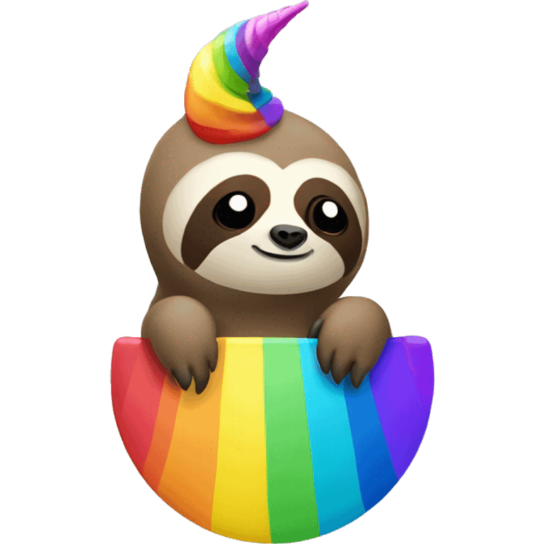 a sloth on a rainbow with a unicorn horn on its forehead  emoji