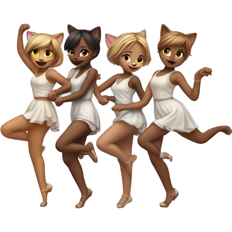 5 girls cats dancing emoji