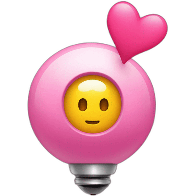 bombilla adorable con ojos, boca, rosa y amarillo, con un corazón rosa en el centro emoji