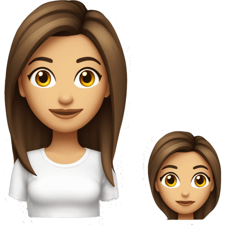 visage 3/4, contrasté, ombre, lumière, expression eva longoria, debout de loin, nez fin, femme brune, yeux noisette, longs cils, cheveux foncés dégradés épaule, t-shirt blanc, jean, baskets blanches emoji