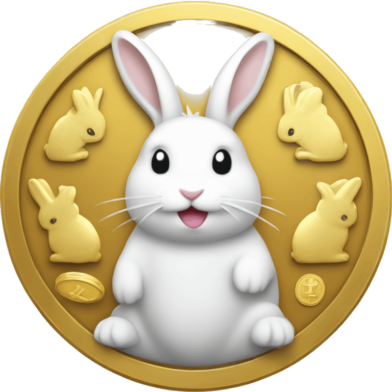 gold coin, white rabbite on coin  emoji