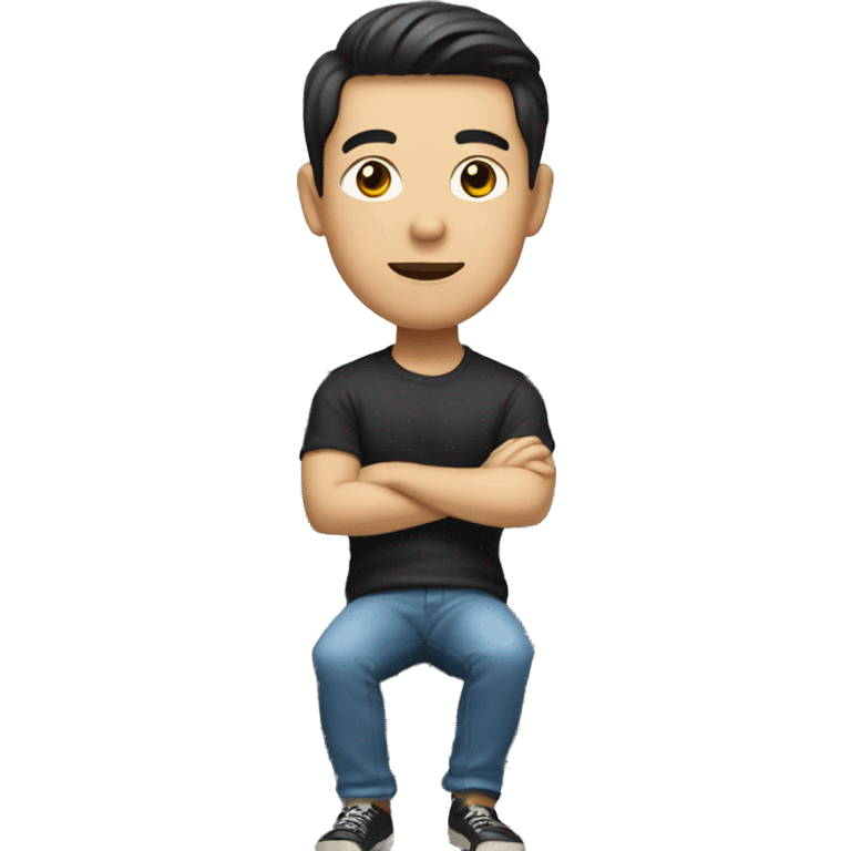 An Asian man with pale skin sitting on top of a black Ford car emoji