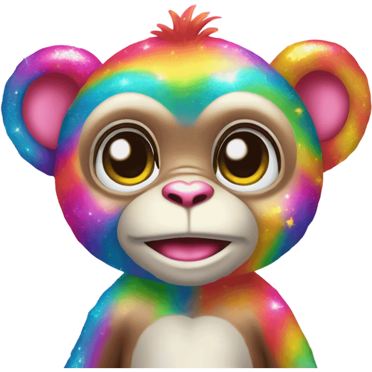 Lisa frank sparkly rainbow baby monkey with heart emoji