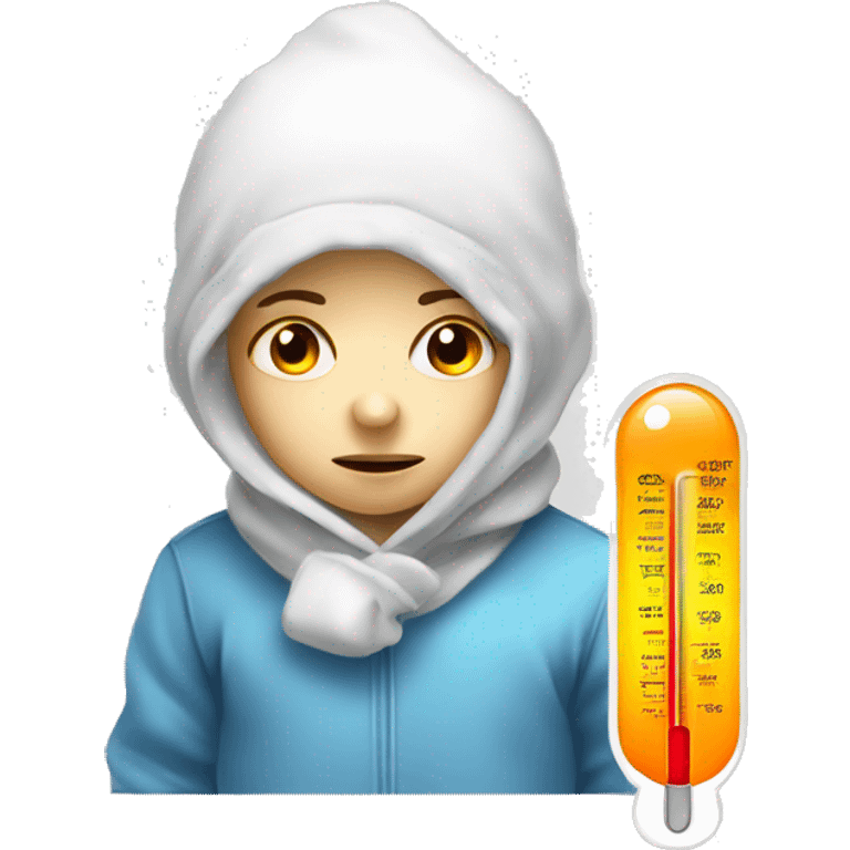 sick child, thermometer with high temperature emoji