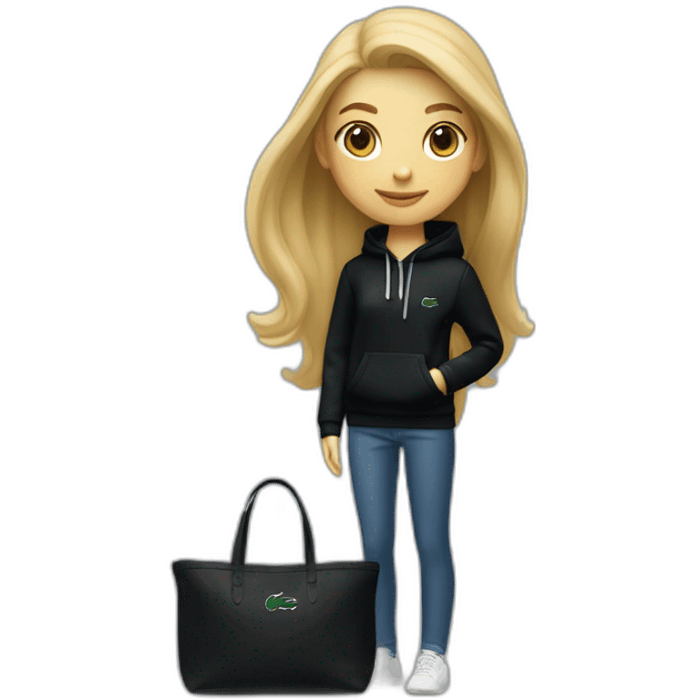 Lacoste bag girl with black lacoste hoodie emoji